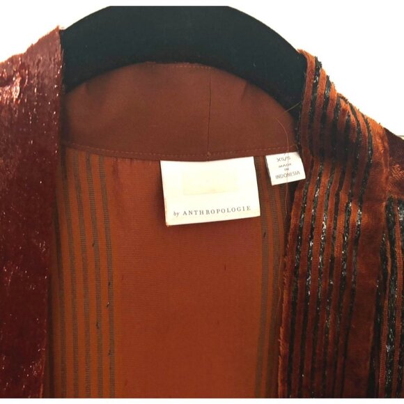 ANTHROPOLOGIE Longline Velvet Kimono Retro 70s Cardigan Open Topper 70s S XS M - Picture 6 of 6